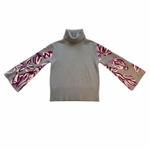 ✨ Cabi Textured Knit Turtleneck Sweater – Bell Sleeve Floral – Size S ✨